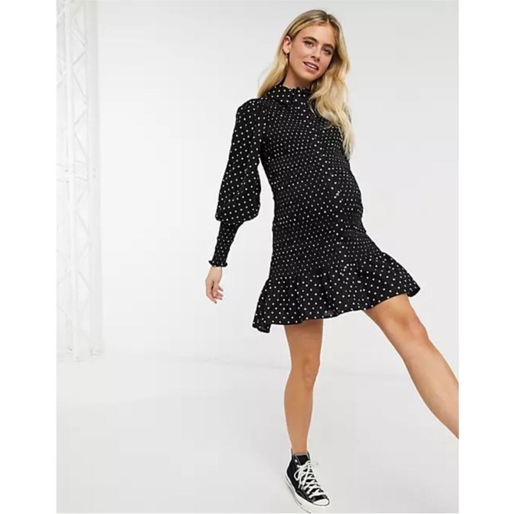 NEW ASOS Maternity Shirred Polka Dot Dress Size 14